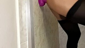 Latina Babe Screams While Fucking Dildo in Bathroom!