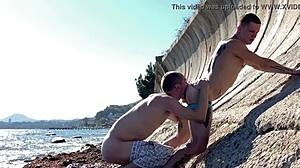 Gay sex on the beach with Falcon, Oliver Strelly, and young tattooed stud