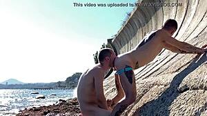 Gay sex on the beach with Falcon, Oliver Strelly, and young tattooed stud