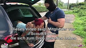 Anni angel fucks strangers on parking lot outdoor