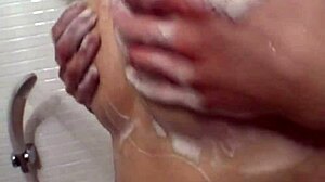 naughty japanese girl with perfect tits in shower bath, licking and masturbating to orgasm 😍
