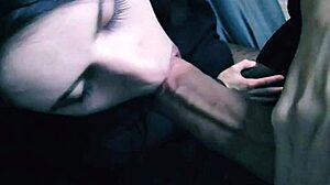 Guy forces beautiful brunette blowjob with cum on face