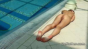 alluring virgin enzio ricci masturbates in the indoor pool for the first time