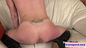 close up solo tgirl jerking hard dong on back