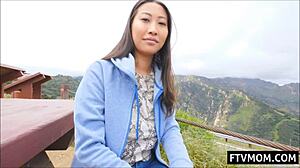 Busty Asian Milf Flashes Tits in Public Spot