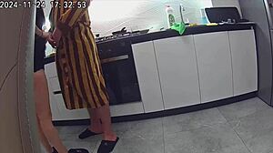 Wife cheats with husband’s best friend in kitchen for real anal