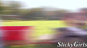 I, the inked farmhand, got my pussy eaten then threeway fucked outdoor with monster cock babe.