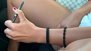 Amateur Horny Fingering in Public Car!