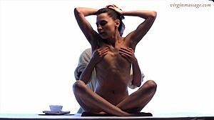 Wow, little tight teen vika gets oiled massage orgasm!