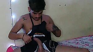 Young solo teen boy with pink cock in group threesome action