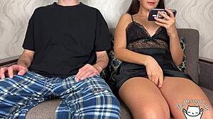 Stepbrother caught me watching porn, then fingered my tight pussy to orgasm while I masturbated