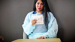 In the hospital, a nurse in latex gloves tends to her patient with fetishistic care.
