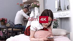 Slim college girl Margo Von Teese gets analyzed by boyfriend after class