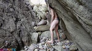 Cave Woman Roleplay: Blonde Gets Holes Filled Outdoors