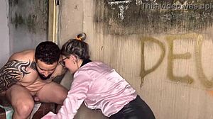 i met a tattooed dealer in a dark alley and sucked his small cock until he gagged me with cum outdoors