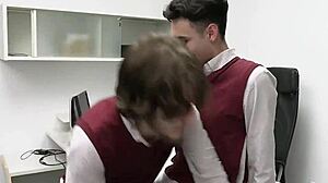 Twinks engage in anal fucking in church office