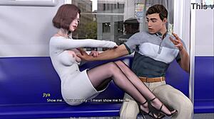 Very Horny Train Ride! Shaved Pussy Gets Blowjob And Cumshot!