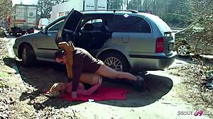 Real teen street hooker bent over for doggystyle fuck on parking spot by client
