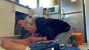 Mature Blonde Wife Receives Assistance from Plumber in the Kitchen