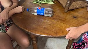 Sexy blonde niece with big ass gets intensely fucked in the kitchen by her lucky uncle's huge cock