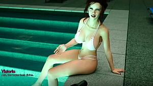 Wet blowjob and titjob session by the sunny pool