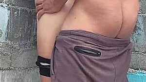 Brunette neighbor pressed against the wall