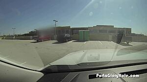 Porta Gloryhole Latina Swallows Strangers’ Cum in Public