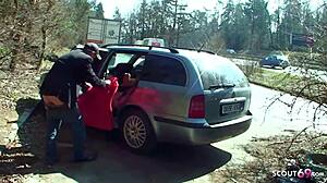 Real teen street hooker bent over for doggystyle fuck on parking spot by client