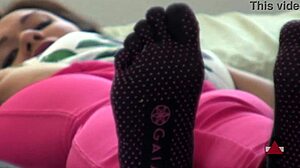 Toe Socks Drive Her Wild in Bedroom Fetish Play. Feet and Jeans Add to the Heat.