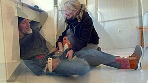 Mature Blonde Wife Receives Assistance from Plumber in the Kitchen