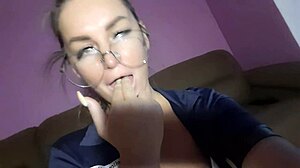 Blonde Russian femdom gives detailed jerk off instructions with fetish focus