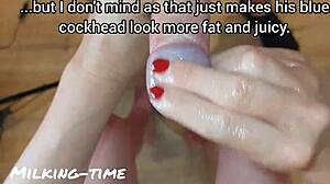 Mr. Blue's Mushroom Head Cock Gets Milked Hard During Milking Time