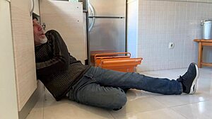 Mature Blonde Wife Receives Assistance from Plumber in the Kitchen