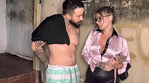 i met a tattooed dealer in a dark alley and sucked his small cock until he gagged me with cum outdoors