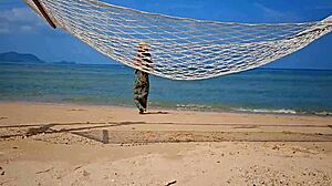 Flashing Under Long Dress On Public Beach