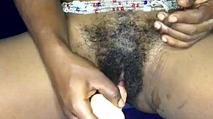 sexy ebony from ghana masturbates with dildo in anal and pussy