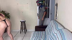 husband asks wife to greet the delivery guy in just panties, leading to cum on her ass in this anime fetish