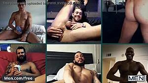 Six Men on Video Call Fucking Holes with Dildos, Wow!