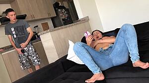 Masturbating with my stepsister, big butt, in Spanish