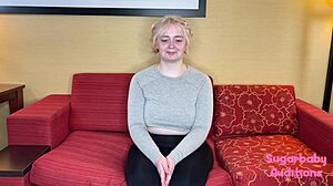 Fat Blonde Submissive Annie's Deepthroat Gagging Audition Sample in USA