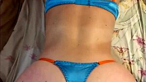 french amateur in leather pants and satin lingerie exhibitionism pov