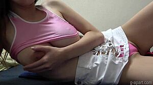 hikari sena shows off her natural tits in a thong on webcam