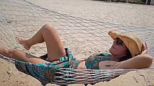 Flashing Under Long Dress On Public Beach