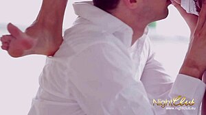 Hot brunette gets fucked and receives big cum load on feet