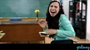 naughty student emily willis faces tough lessons with intense fingering and face sitting in girlsway scene.