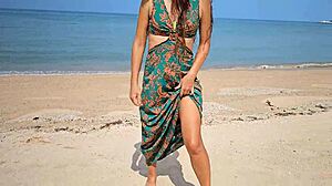 Flashing Under Long Dress On Public Beach
