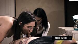tattooed step sisters joanna angel and abella danger share step brothers meaty cock 😈