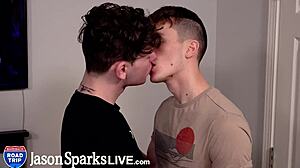 Cute twink boy from Jasonsparkslive deepthroats hot mate's monster cock before bareback fucking and rimjob