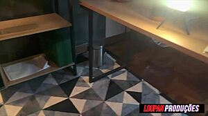 Luiza Marcato on all fours, giving ass and taking cum in mouth!