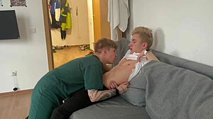 gave stepbrother deep blowjob with cum licking contrast